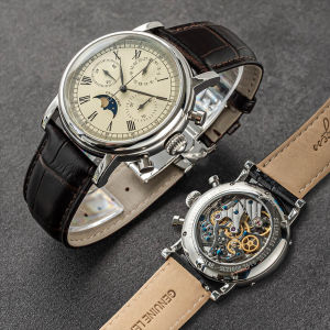Upgraded Version Goose Neck Mechanism Moon Phase Chronograph Mechanical Multi-Function Blue Sapphire ST1908 Retro Mens Watch Suggess