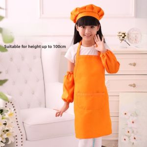 Childrens Apron Logo Printed Solid Color Korean Style Drawing Clothes for Nursery Big Kids Painting Cover up Sku Pure Color