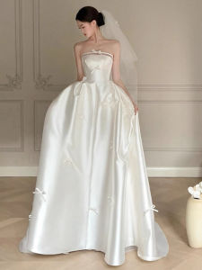 Elegant Satin One-Shoulder Bridal Gown Simple Yet Luxurious French Style Wedding Dress White Long A-Line Skirt Floor-Length