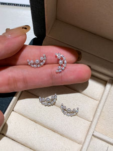 CAFFTI | Sterling Silver Moon Diamond Pearl Earrings