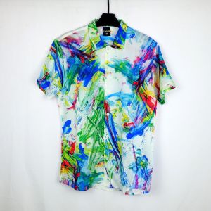 KEMEJA PRIA FULL PRINT/SPOON/MOTIF ABSTRAK PUTIH HIJAU