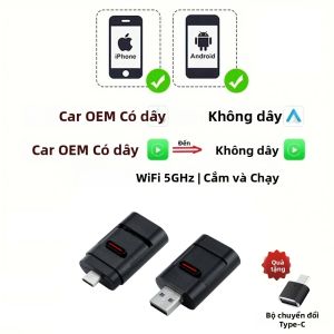 Bộ Chuyển Đổi Không Dây EKIY 2 Trong 1 CarPlay Android Auto Hệ Thống Xe Thông Minh AI Hộp Thông Minh Với CarPlay Có Dây Cho Xe Hơi