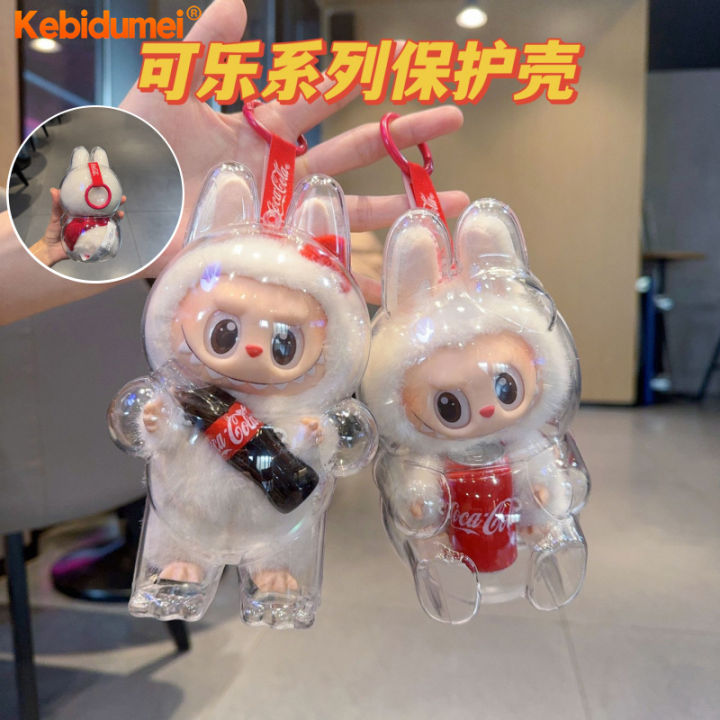 (Ready Stock) Kebidumei 2pcs labubu Dolls Protective Case V2 V1 Transparent Protective Acrylic Case  Waterproof Storage Keychain Bags LABUBU Dolls Accessories