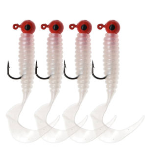 Mrlurion 8pieces 6cm fishing set jigging head hook with soft worm grub lure bait perch bass pike lure bait isca