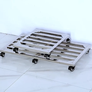 COHF Stainless Steel Movable Storage Rack with Wheels | Heavy Duty Stainless Steel Rolling Cart | Hollow Drainage Shelf | Commercial & Home Use