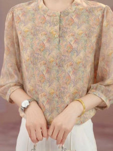 DAIXIANGFEIZI | Floral Chiffon Shirt 7/8 Sleeve