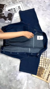 Set Jean du lịch hè đồ jean nguyên bộ set công sở thiết kế chất Jean áo croptop rút dây sơ mi cổ bẻ tay ngắn mix quần dài