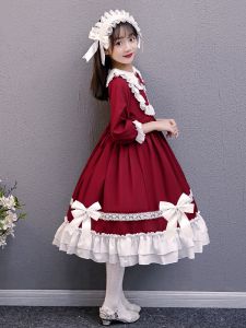 ชุดเดรสเจ้าหญิงโลลิต้าสีแดง ชุดเด็กผู้หญิง ชุดเดรสยาวแขนยาว ทรงเข้ารูป แขนยาว ฤดูใบไม้ผลิและฤดูใบไม้ร่วง