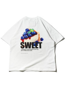 EAFINETAL Designer Brand Cotton T-Shirt round Neck Short Sleeve Printed Loose Fit Blueberry Cake Logo Print Casual Summer Top