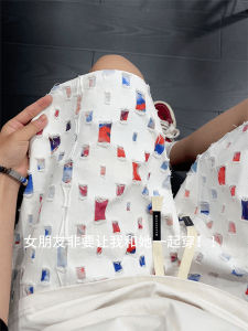 Quần Short Nam Mùa Hè Họa Tiết Sọc Rainbow White Flower Five-Pointed Star Quần Short Đi Biển Phong Cách Đường Phố Thường Ngày