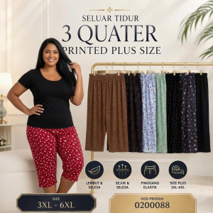 Womens Plus Size 3/4 Printed Sleep Pants Soft Elastic Waist Seluar Tidur 3XL-6XL Home Wear