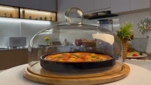 Tudung Saji Penyimpanan Kue Bahan Kaca Dengan Alas Kayu Tempat Kue Estetik