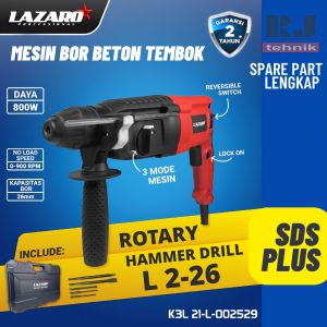 Lazaro L 2-26 Mesin Bor Beton Tembok Rotary Hammer Drill SDS Plus 800 Watt 3 Fungsi Garansi