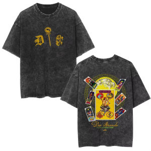 Bandai | Anime Jojo Bizarre Adventure STEEL BALL RUN Vintage Acid Washed T Shirt Men Women Cotton Casual Short Sleeves T-shirt Streetwear