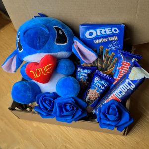 ✨ Cute Stitch Blue Gift Set Cute Girlfriend Boyfriend Valentines Day Giveaways Presents Anniversary Monthsary Christmas New Year Care Package Party Favors Gift Bags Chocolate Gift Blue Stuff Premium Choco