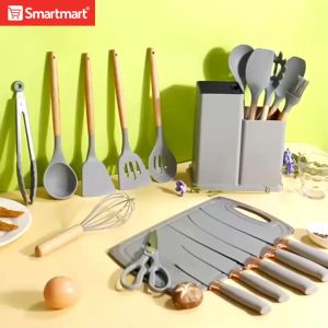 19 pcs Silicone Kitchen Utensil Set with Wooden Handles Non Stick Cooking Tools and Knife Set