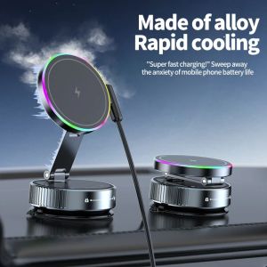 Cooling Magnetic Car Wireless Charger Car Phone Holder Mount Fast Charging for iPhone 15 14 13 Pro Suction Cup Vacuum Foldable