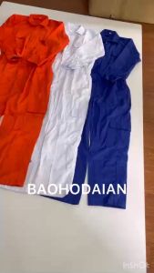 Bộ áo liền quần túi hộp vải kaki thấm hút mồ hôi (màu trắng)