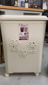 Blossom Laundry Basket with Wheels and Lid Cover Large Plastic Clothes Hamper with Air Ventilation Mocha White