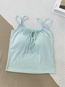 สีเขียวมิ้นต์ ประณีตไม่ซ้ําใคร ผู้หญิง แขนกุด เสื้อกั๊ก เสื้อท่อนบน มีแผ่นรองหน้าอกสําหรับแจ๊กเก็ตและสวมใส่ด้านใน เซ็กซี่ เด็กผู้หญิง ฤดูร้อน 2024