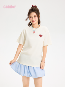 Gbiaior | Heart Print Round Neck Short Sleeve T-shirt Womens