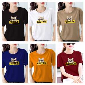 95rb dapat 6pcs kaos wanita lengan pendek motif coution bahan babyterry dapat 6 warna randam