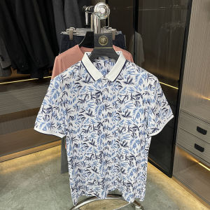 Áo Thun Nam Tay Ngắn in Họa Tiết Lá Phong Mùa Hè 100% Cotton Lụa Áo Thun Nam Thường Ngày Thoáng Khí Cài Nút Không Mũ