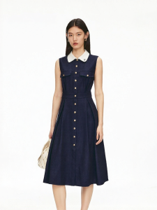 Vero Moda | Autumn New Contrast Collar High Waist Pleated Midi Dress
