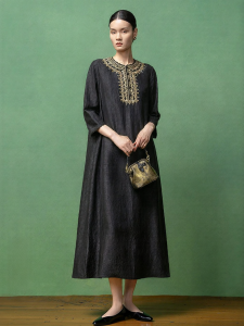 Embroidered Beaded Silk Long Dress