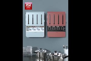 Tempat Rak Bumbu Dapur Gantung / Dispenser Kotak Bumbu Dapur Tempel Dinding Minyak Saus Kecap Set Peralatan Dapur Kapasitas Besar 3200ml Bahan Steel Blue Dan Merah - Lazada