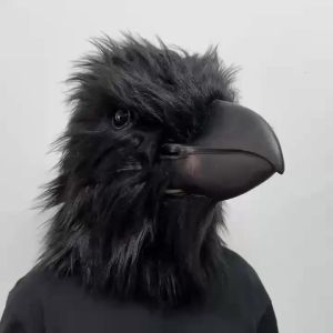 Scary Black Raven Head Mask With Long Feathers Horror Costume Accessory For Adult Halloween Cosplay Masquerade