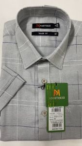 Sơ Mi Caro Tay Ngắn Màu Xám - Trắng Form Tailor Fit Chống Nhăn Lai Ngang - Áo Nam Khatoco