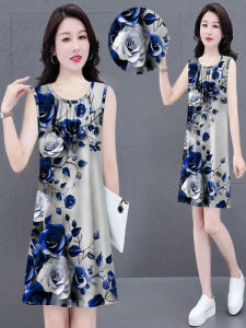 Casual Sleeveless A-Line Dress Concealing Slenderness Flower Print