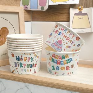 Thickened Disposable Paper Bowls for Birthday Party Dessert Table Decoration Picnic Scenarios Wooden Fiber PE Coated round Bowls