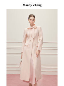 Pink Elegant Double-faced Wool Coat for Women Autumn Winter