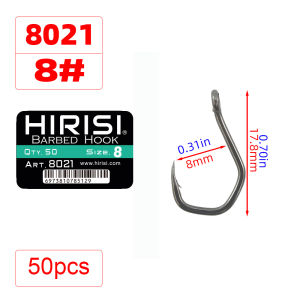Hirisi 8021 50Pcs PTFE Coated High Carbon Steel Barbed Pinpoint Carp Fishing Hooks