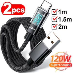 2Pcs 120W LED Digital Display USB A To Type C Braided Wire Data Cord For Xiaomi Redmi Samsung