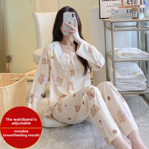 Pure Cotton Maternity Sleepwear Breastfeeding Thin Home Clothes Spring Autumn Summer Pregnancy Home Service Yellow Pineapple