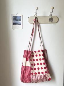 Niche French Style Smart Cute Red Polka Dot 3D Cutting Small Size Thin Soft Delicate Cotton Linen Bag