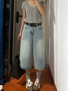 YUXIAO | Light Color Flared Calf Length Denim Shorts For Curvy Women