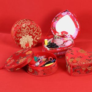 Wedding Needlework Box Set New Bride Trousseau Red Heart Shaped Storage Box High End Womens Side Cross Stitching Tools