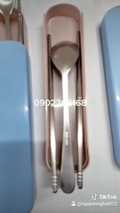 Bộ thìa đũa văn phòng muỗng đũa cá nhân hình gấu Bear inox cao cấp sáng bóng tiện dụng kèm hộp đựng