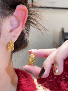 Luxurious Korean Style Golden Silver Fragment Earrings Versatile Elegant Design Geometric Pattern for Women Fashion Jewelry