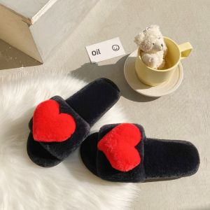 Girls Heart Shaped Plush Slippers Comfortable Soft Bottom Autumn Winter Indoor Outdoor Cotton Slippers Sweet Style Flat Heel
