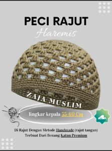 Zaja - Kopiah Haji Rajut Tangan Warna Navy Polos Bahan Tebal Dan Elastis Nyaman Di Kepala