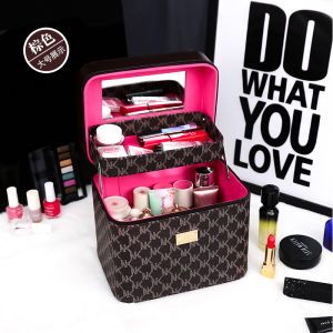 Double Layer Portable Womens Makeup Bag Large Capacity Storage Box Internet Famous High-End Feel Handbag Cosmetic Organizer