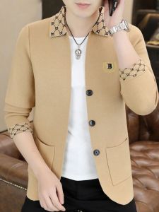 Dệt Kim Áo Khoác Cardigan Áo Khoác Mùa Xuân Nam Mùa Thu 2024 Mới Thời Trang Thương Hiệu Cao Cấp Thêu Thoải Mái Len Cổ Sơ Mi Áo Khoác Ngoài
