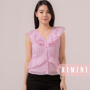RIMINI - Atasan Wanita Bluss Dinner Ruffle Bordir Tanpa Lengan S-XL- Emberlly Top 85700