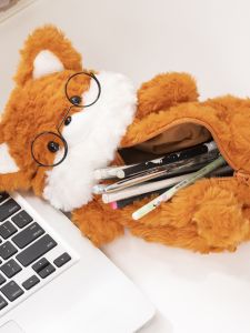Xiaohongshu Same Style Stuffed Fox Storage Ins Japanese Style Doll Stationery Box Cute Furry Student Pencil Bag