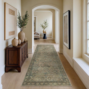 VIKAMA Vintage Persian Runner Rug Distressed Floral Medallion Non Slip Washable Long Hallway Kitchen Floor Decor Carpet